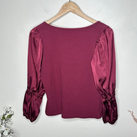 ANTHROPOLOGIE x MAEVE Satin Sleeve Blouse Raspberry Pink Purple Sz M {3G2} - Picture 6 of 8